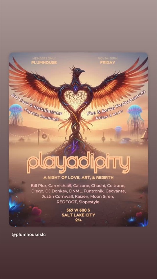 Playadipity flyer: a night of love, art, and rebirth